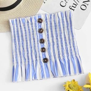 Blue and white button tube top